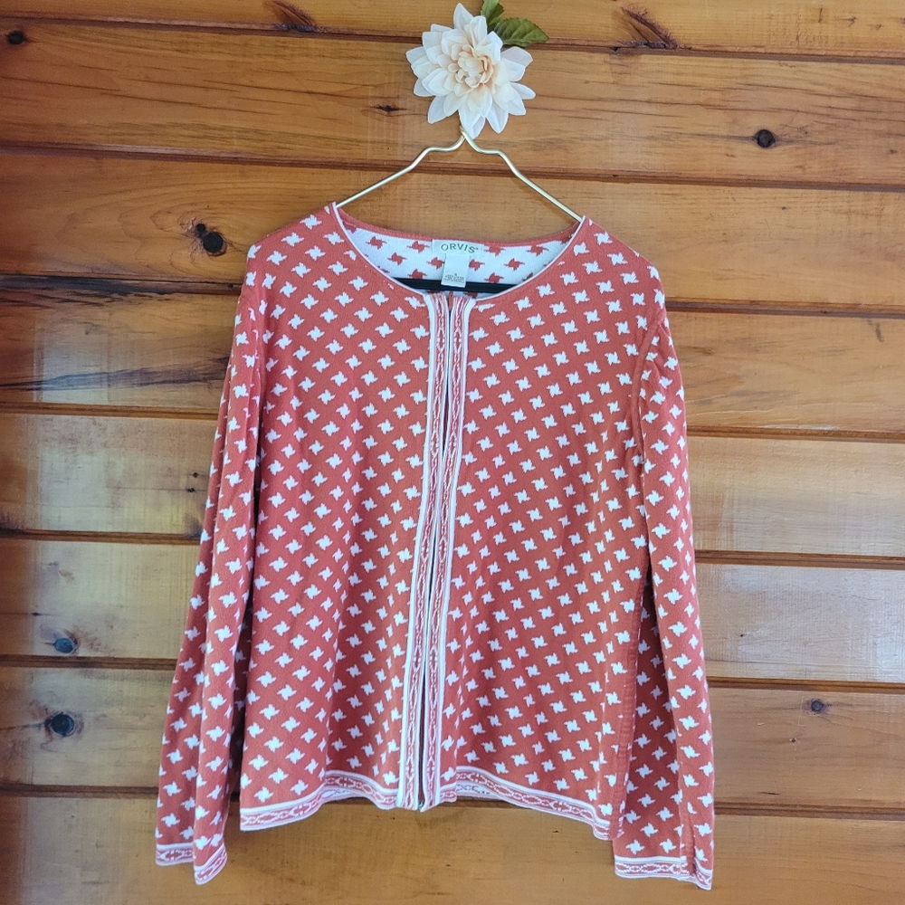 Orvis Terracotta and White Knit Cardigan - Picture 2 of 5